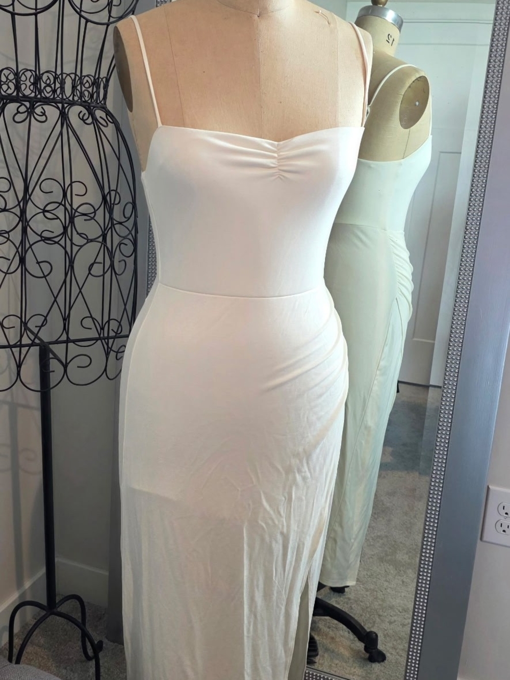 Aritzia Cream Spaghetti-Strap Midi Slip Dress